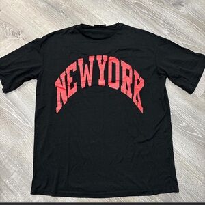 SHEIN New York Graphic Tee Black Red Varsity XS Oversized Retro Streetwear